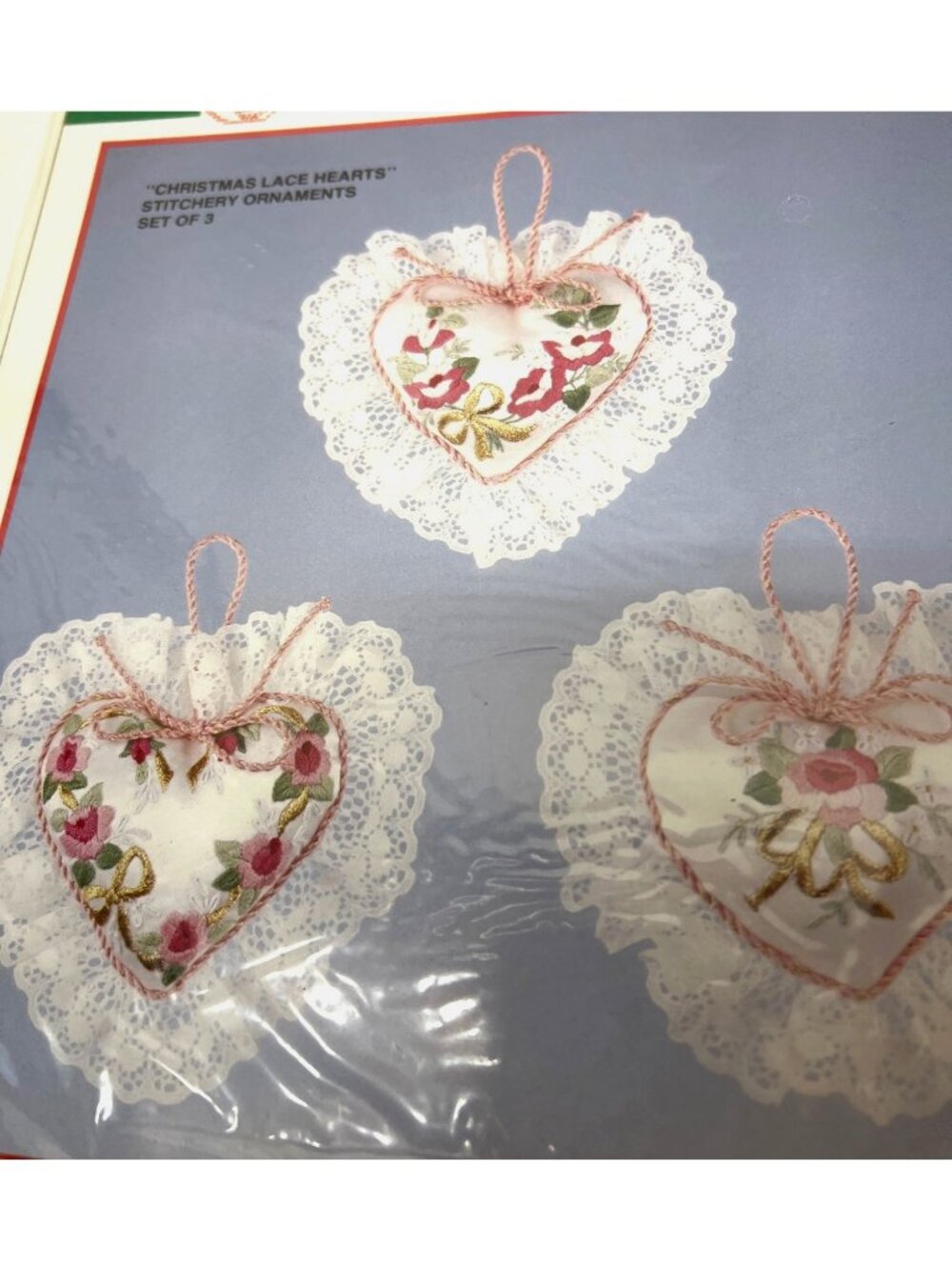 Bucilla Christmas Lace Hearts Stitchery Ornaments Set Of 3